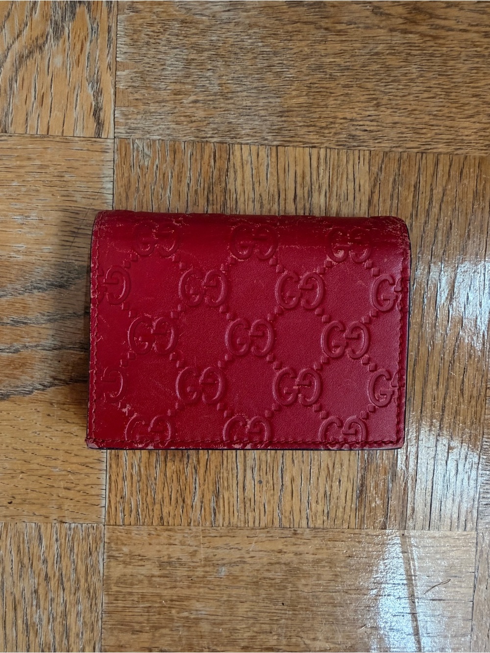 Gucci Red Embossed GG Leather Card Holder